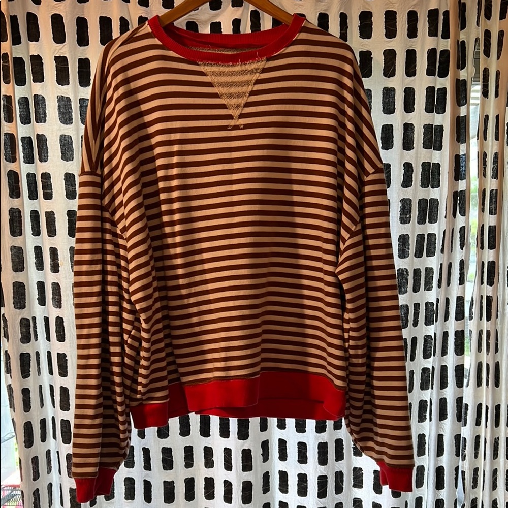 Free People Red and White Stripped Crewneck Sweater